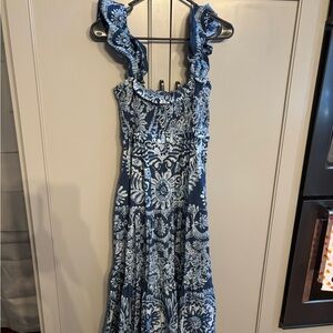 Sea New York Blue and White Floral smocked  Maxi Dress sz S